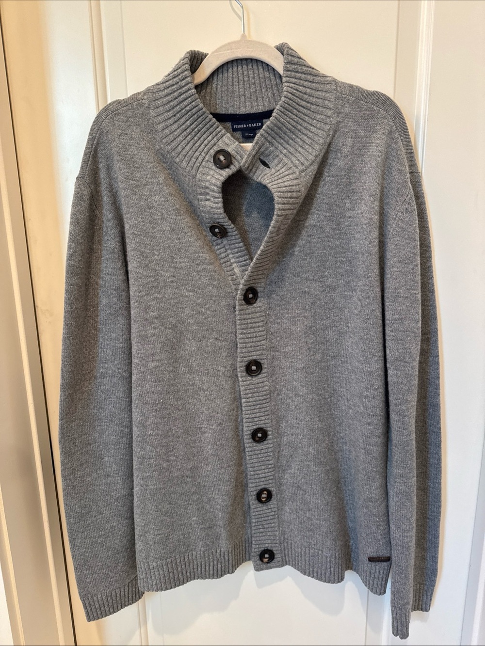 Fisher + Baker Palmer Cardigan Sweater Men’s XL Merino Wool Cashmere Gray